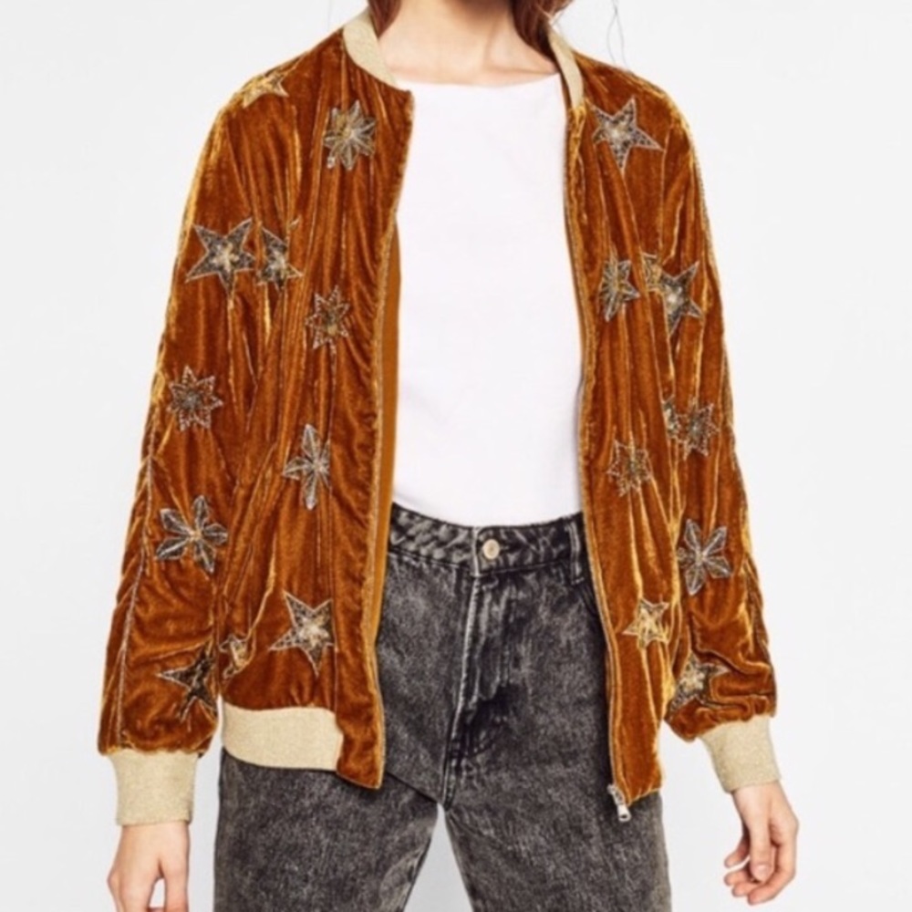 Zara Velvet Star Bomber Jacket